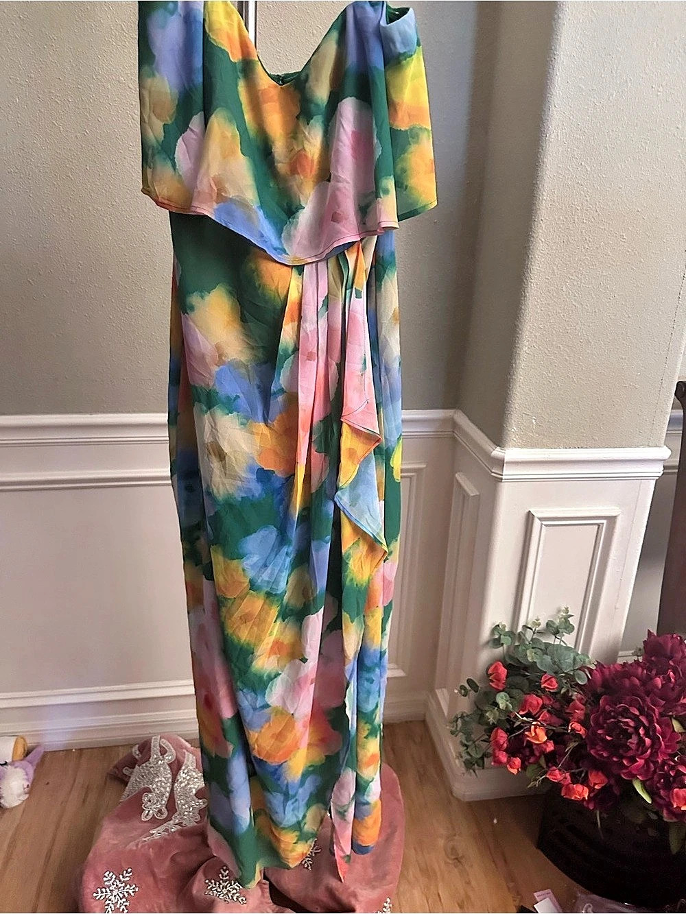 Jewel Badgley Mischka Felicity Strapless Gown Green & Multicolor Size 12 NWT